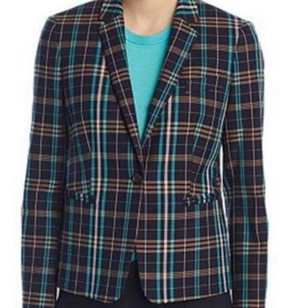 Hugo Boss Plaid Blazer with Blue Accents